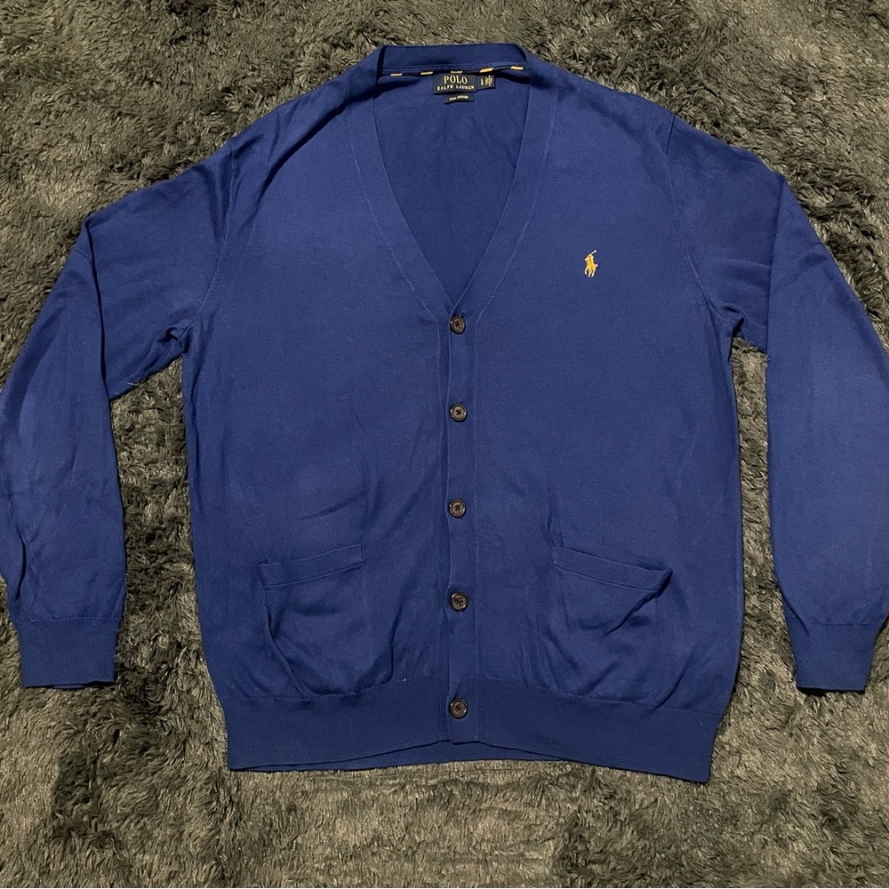 Polo by Ralph Lauren Men's Blue Cardigan Sweater. Size Large